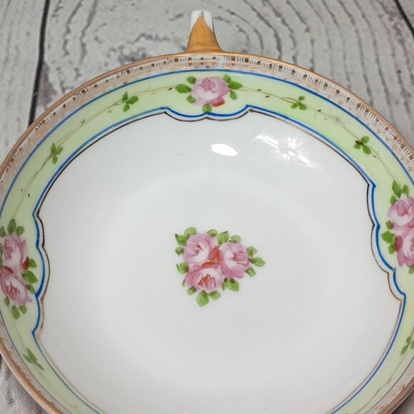 Nippon Bon Bon Bowl Double Handle Hand Painted Porcelain Floral Pink Roses - Picture 4 of 10